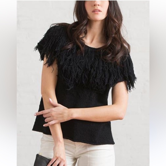 $345 Ulla Johnson Nubby Boucle Idra Fringed Sweater Knit Shell Pullover Size Sm - Picture 1 of 5